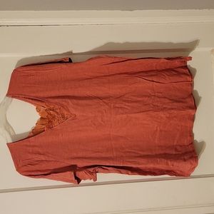 Never worn, coral v neck tee with lace detail